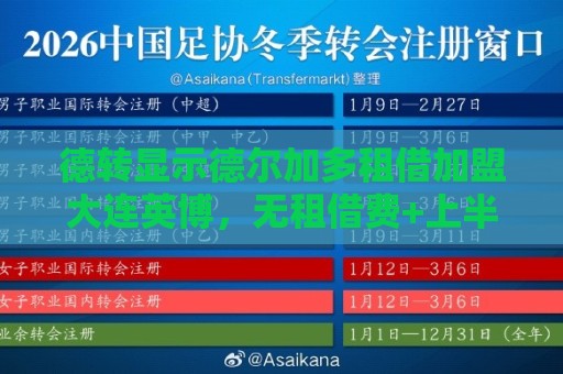 德转显示德尔加多租借加盟大连英博，无租借费+上半赛季仅踢1场